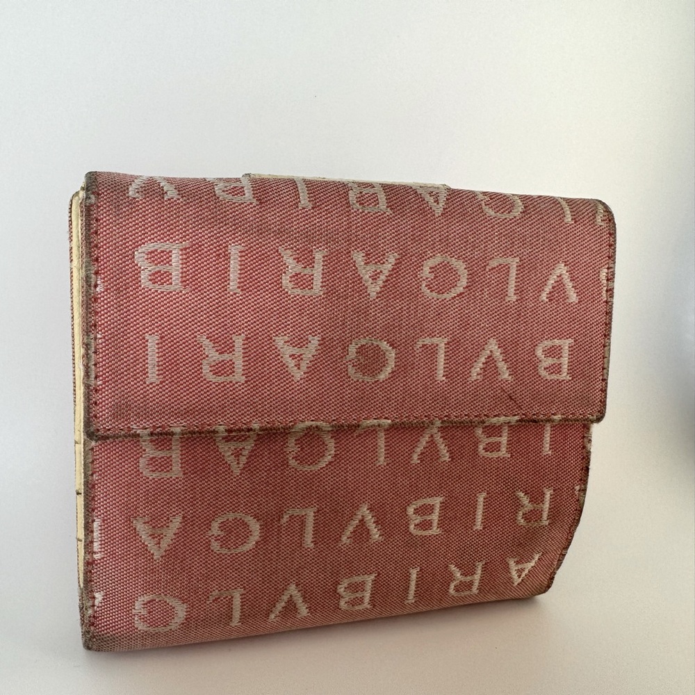 Bulgari Pink Wallet BVLGARI Pink Logo Canvas Bifold Wallet Authentic - Picture 14 of 15